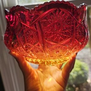 Vintage Indiana Glass Red Sunset Carnival Glass Candy Dish